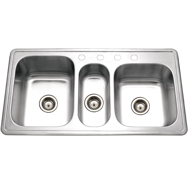 Swan 44'' L Triple Bowl Solid Surface Kitchen Sink & Reviews Wayfair